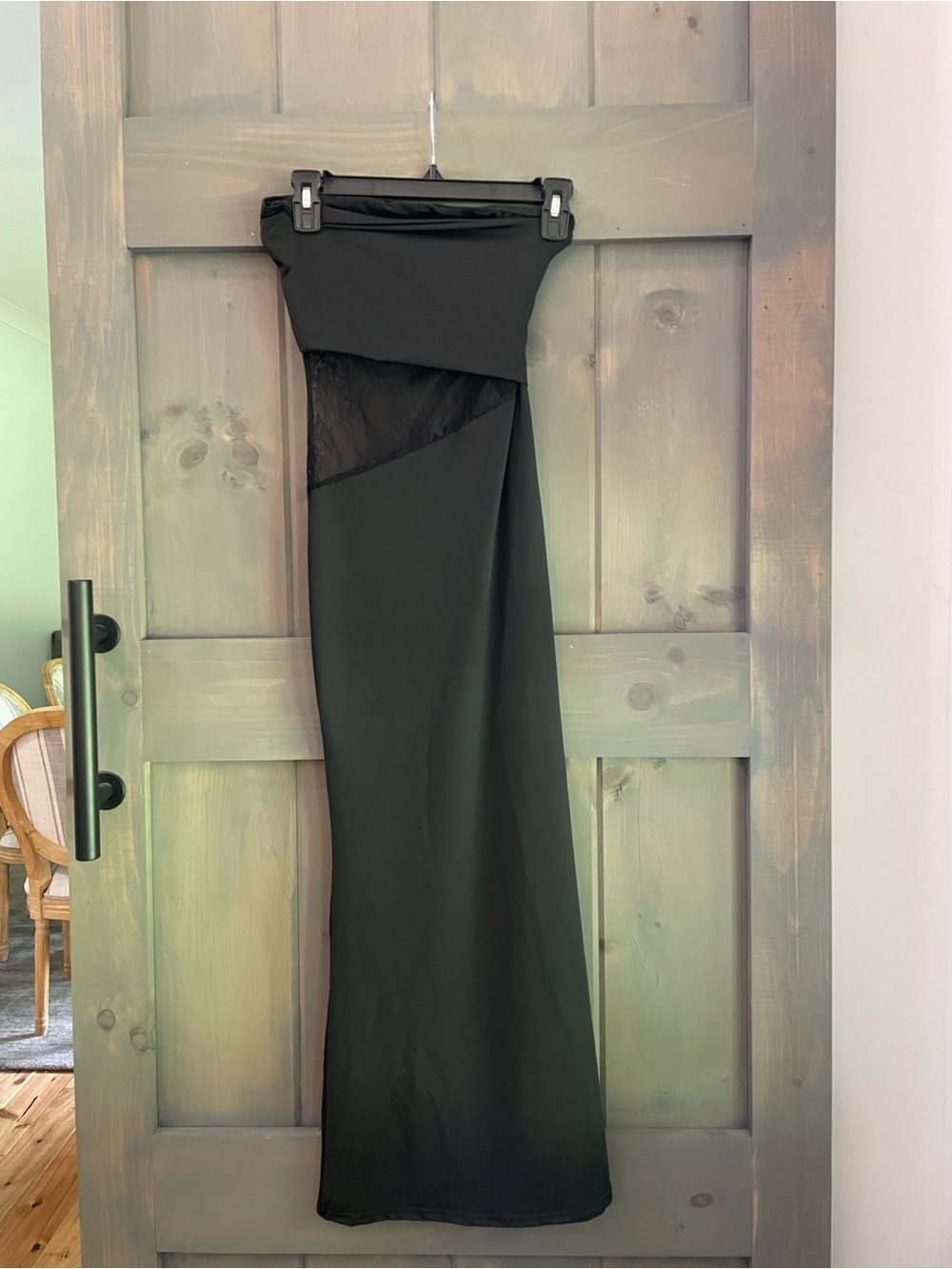 Strapless Black Evening Gown with Sheer Detail